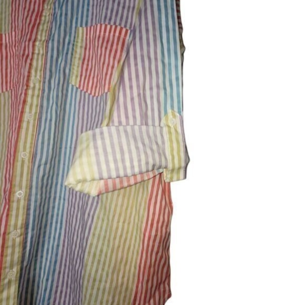 VTG Rouge Women's 2X Striped Preppy Boyfriend Shirt Tunic Top Beachy Lagenlook - Picture 7 of 11
